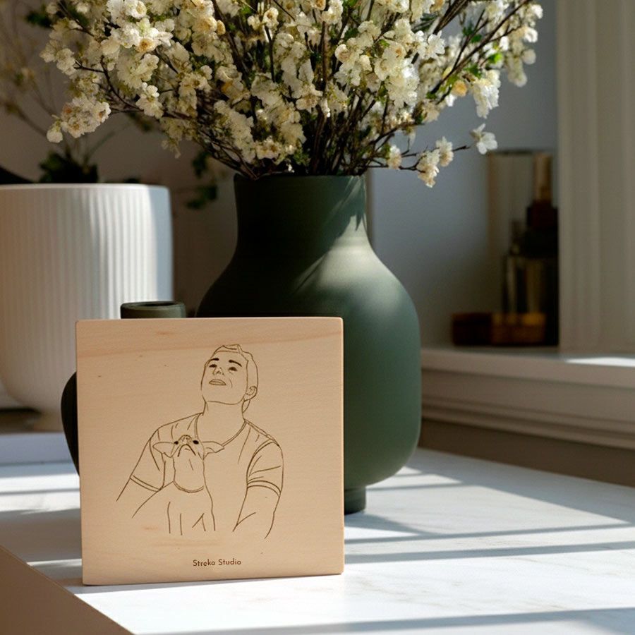 Retrato personalizado en madera de una persona y un perro