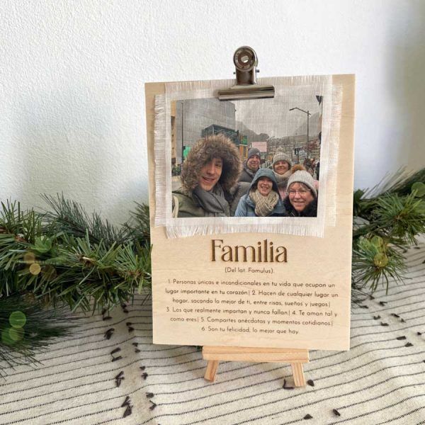 texto especial familia con fotos en tela