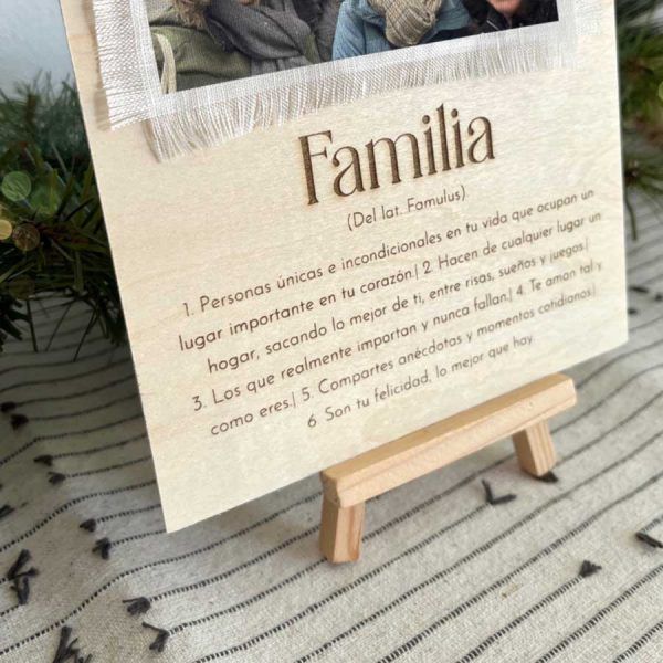 texto especial familia con fotos en tela