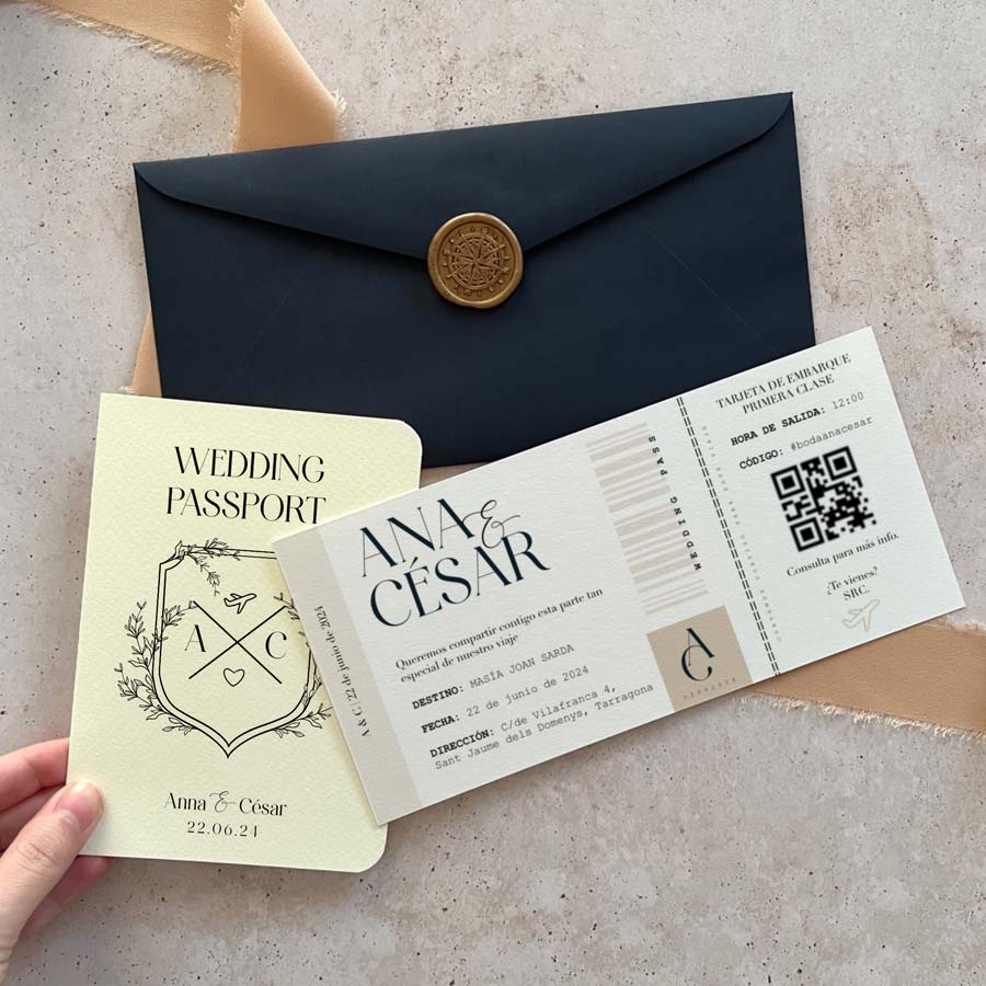 invitación viajera romántica y elegante