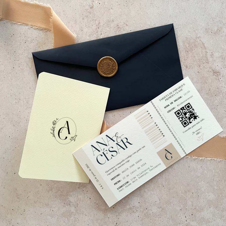 invitación viajera romántica y elegante