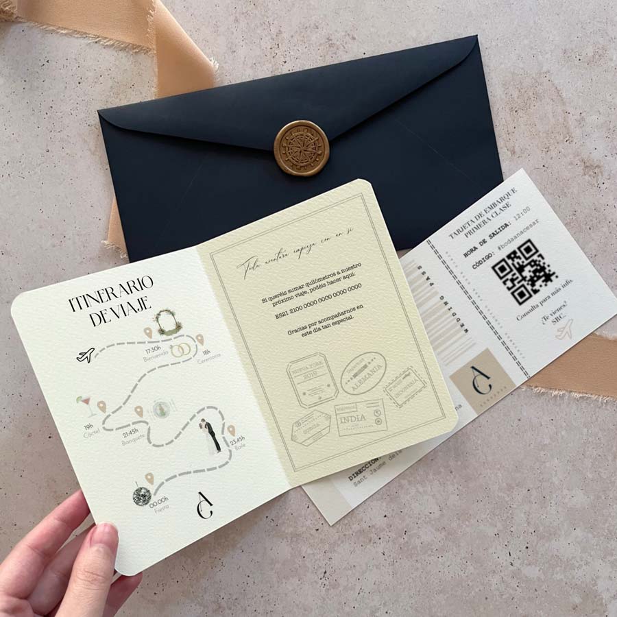 invitación viajera romántica y elegante